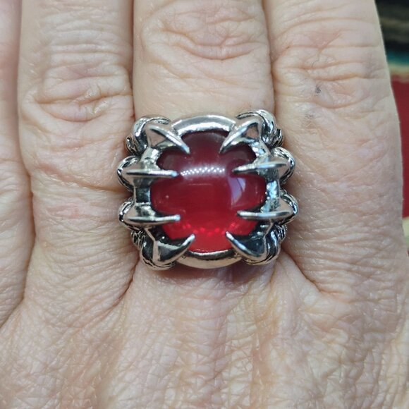 Mens Stainless Steel Dragon Claw Design Red Orange Stone Ring Size 10 - Picture 2 of 8